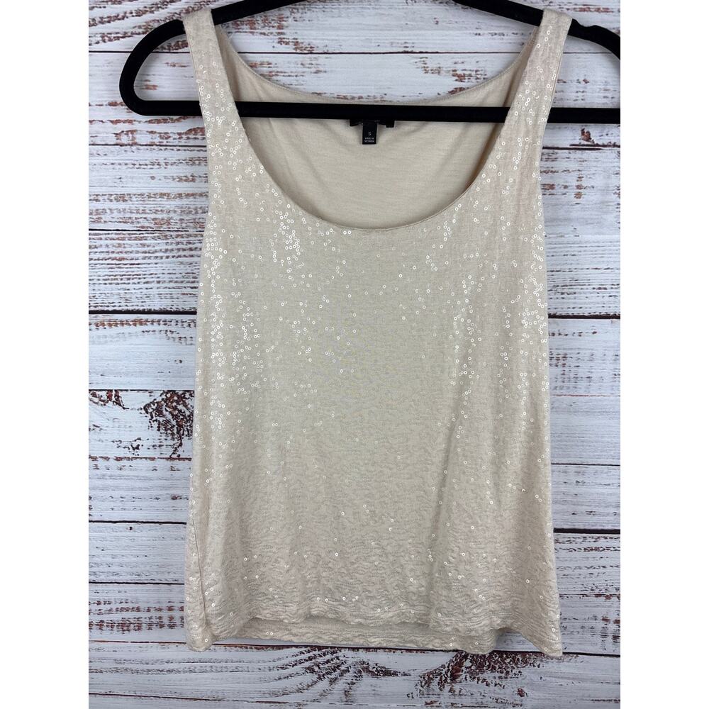 Womens Talbots Cream Beige Sequin Tank Top Dressy Sleeveless Sparkly Party Sz S